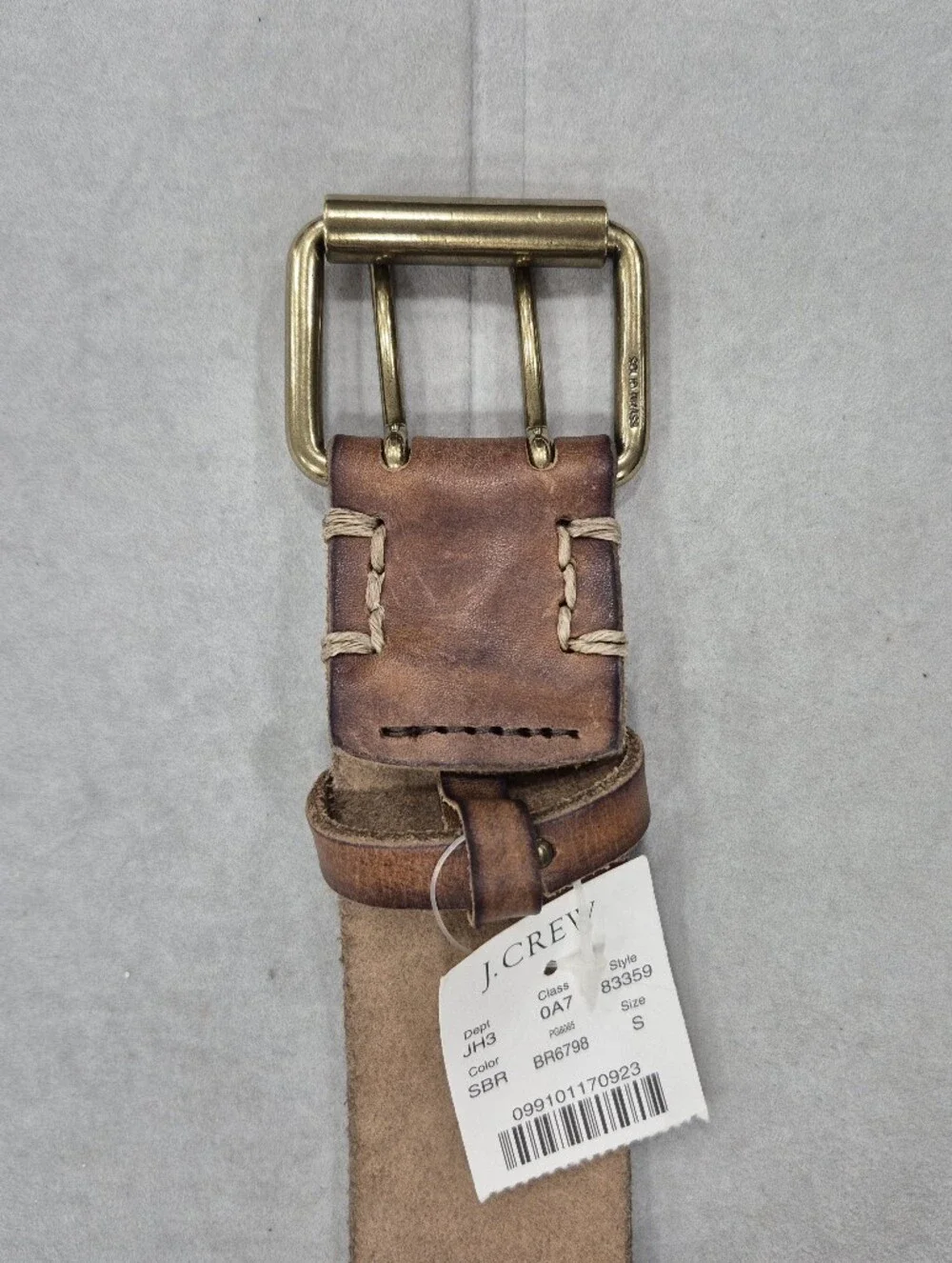 Crew belt women's Sm brown chunky distressed Italian leather solid brass buckle - Picture 3 of 13